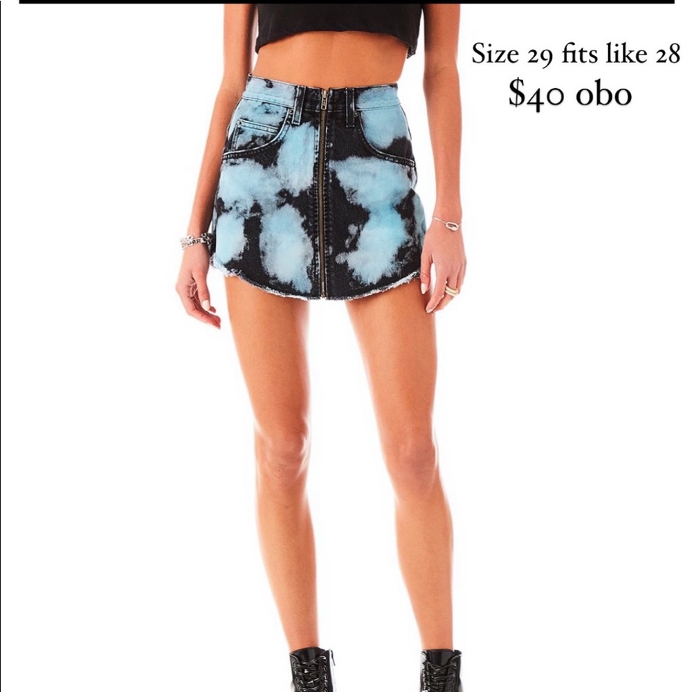 Zip up tie dye denim skirt